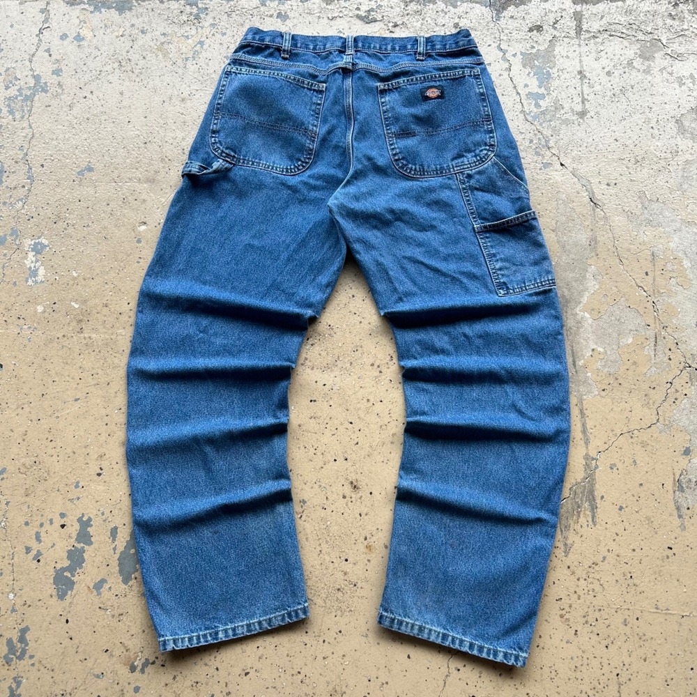 Vintage Dickies Carpenter Pants 34x34 Blue Denim 2000s Workwear Safety Pin